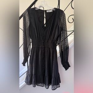 Hollister Black Swiss Dot Long Sleeve Smocked Waist Dress